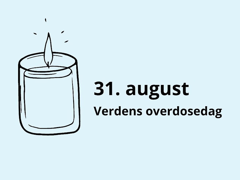 Illustrasjon av et lys med teksten: 31. august. Verdens overdosedag