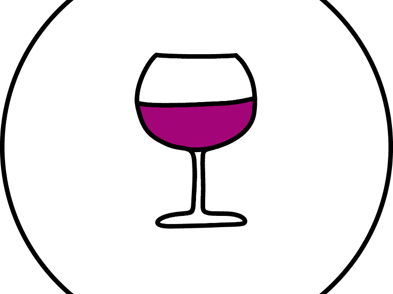 Tegning av et glass med rødvin.